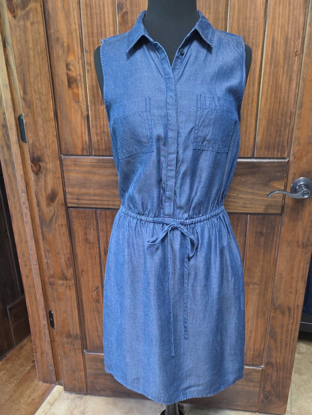 Ann Taylor Sleeveless Blue Shirt Dress with Drawstring - Size M